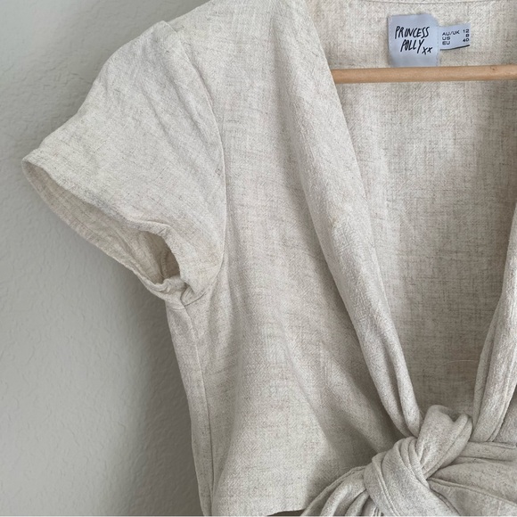 PRINCESS POLLY  Ditsy Tie Front Cutout Romper Beachy Size 8 US Linen Blend - Picture 4 of 7